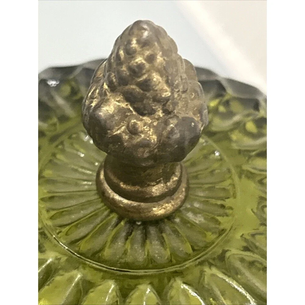 Vintage Indiana Glass Mount Mt. Vernon Round Candy Dish w/ Cover Acorn Finial